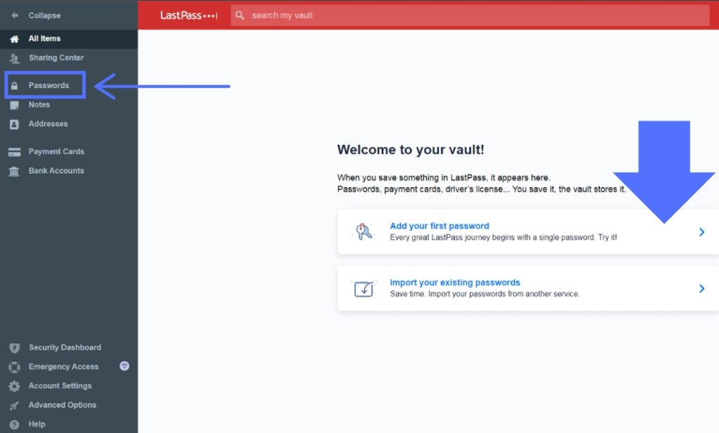 LastPass Dashboard Screenshot